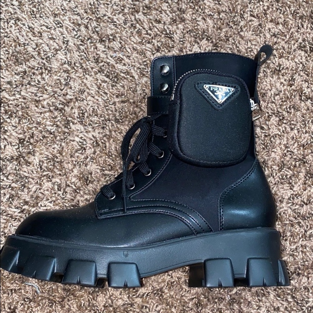 Mid calf leather moto boot
